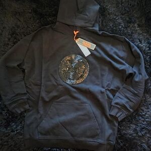 Von Dutch Black Hoodie with Sequin Smiley Emblem